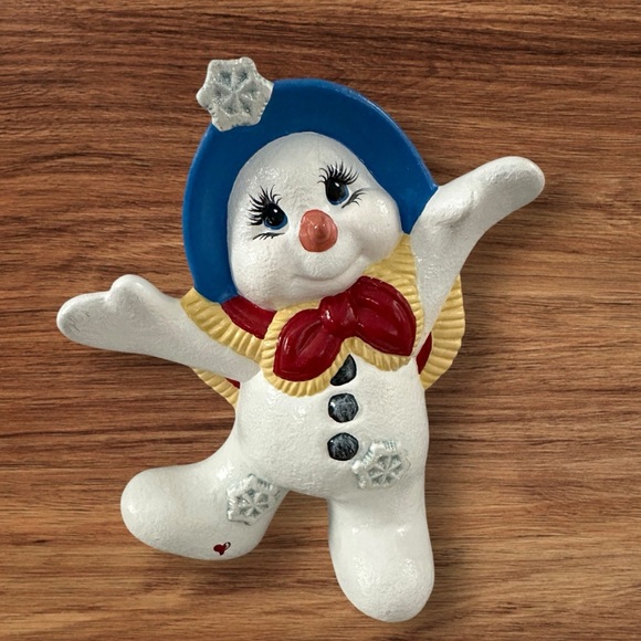 Pair of Ceramic Hand Painted Christmas Snow People Holiday Decor. Super Cute! - Picture 6 of 12
